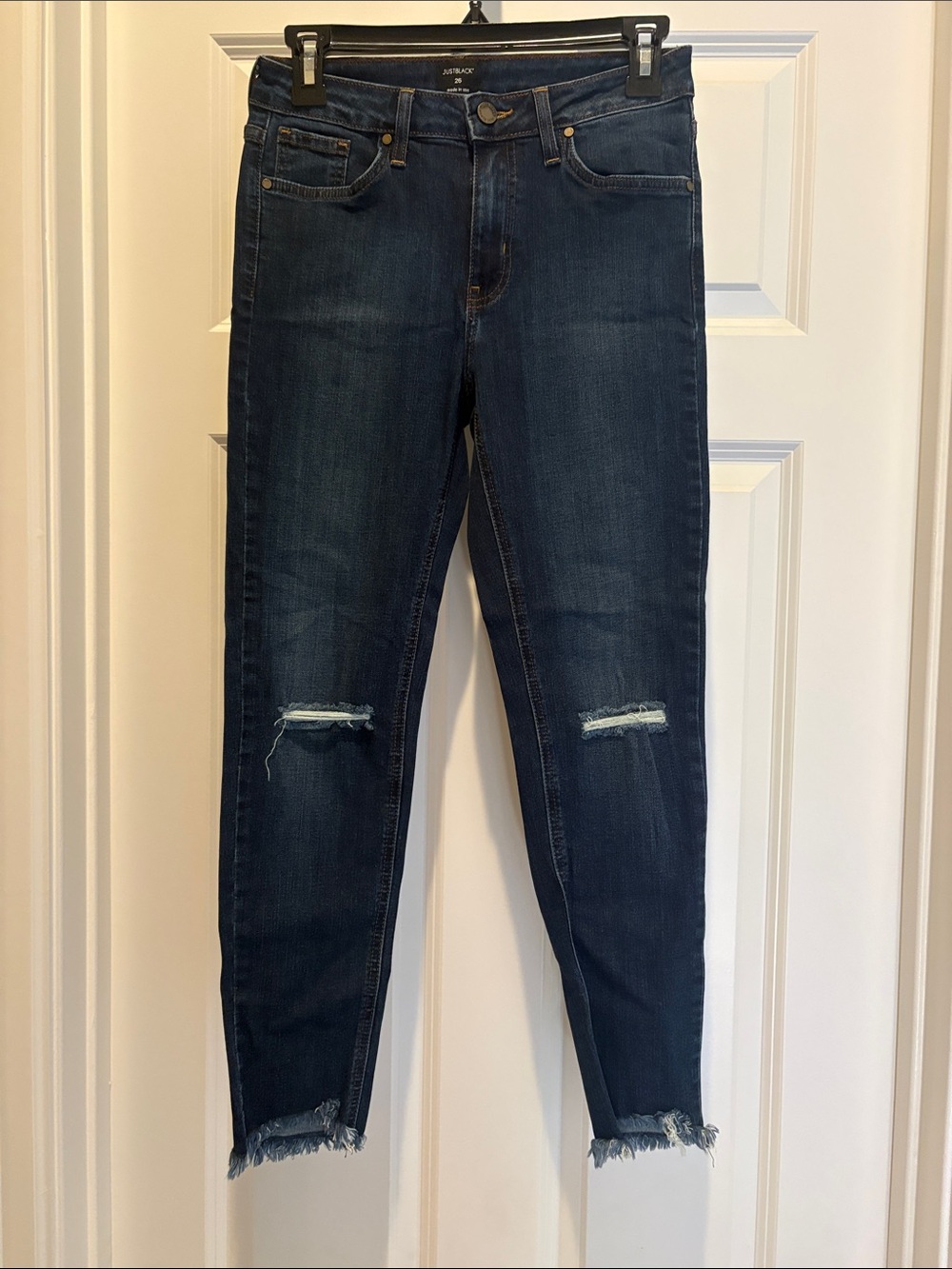 Just Black Dark Blue Distressed Cropped Ankle Jeans